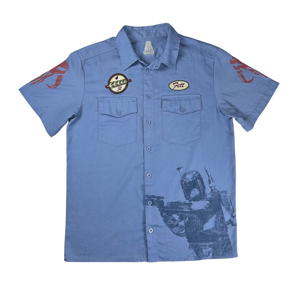 Star Wars Boba Fett Disney Parks‎ Work Shirt Blue Mens Small Mandalorian Graphic